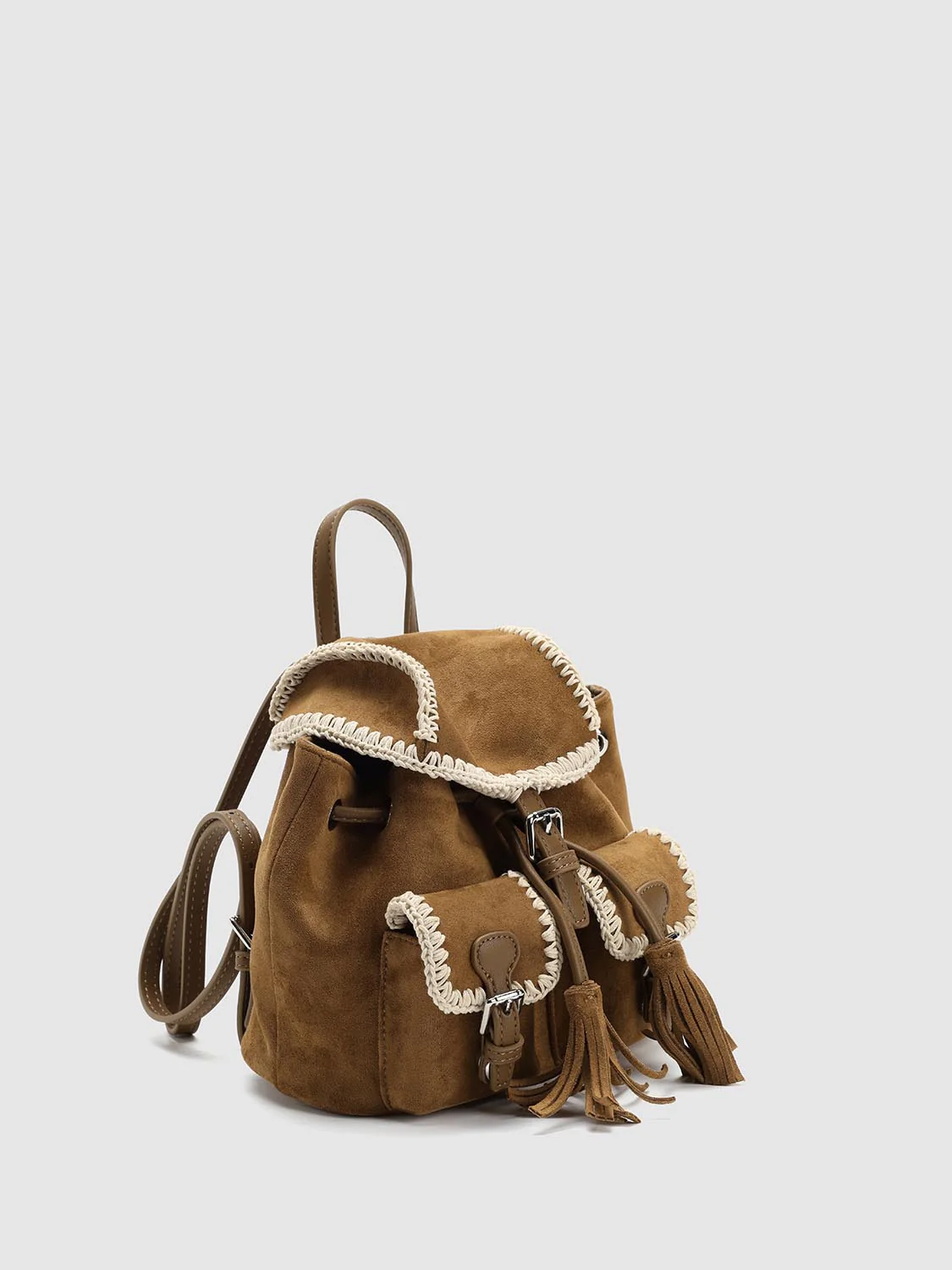 Contrast Crochet Trim Fringe Detail Backpacks - Image 3