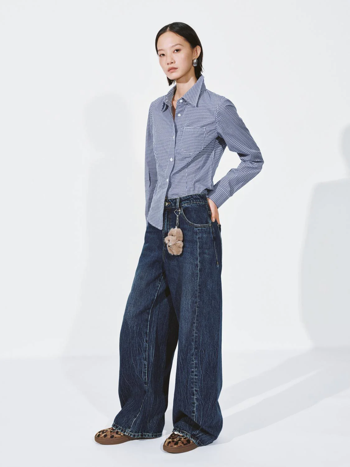 Contrast Cropped Check Shirts - Image 5