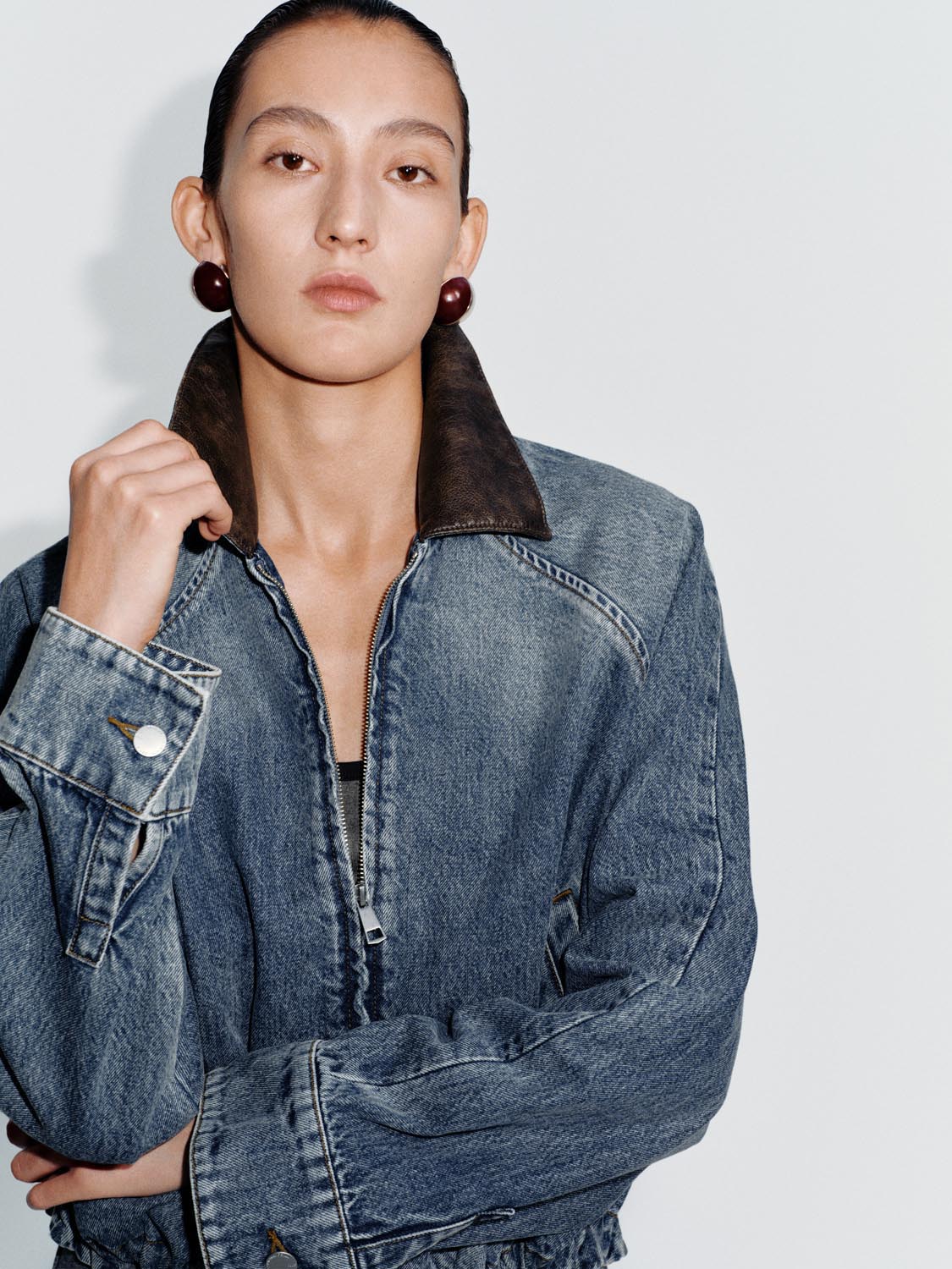 Contrast Denim Bomber Jackets - Image 3