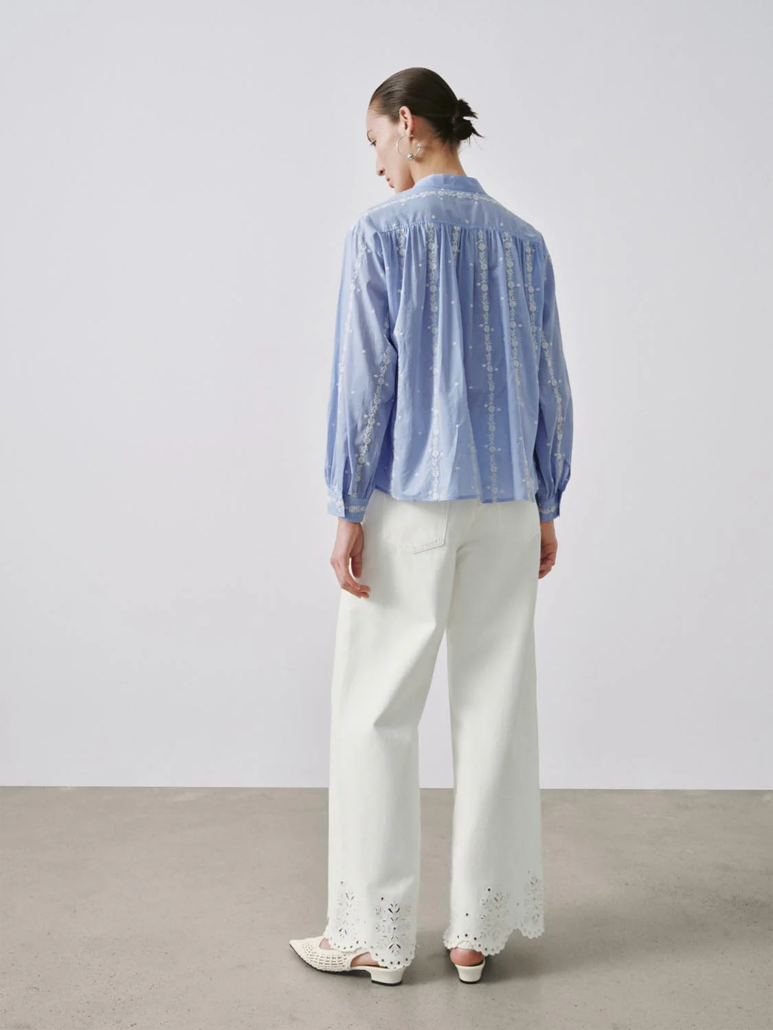 Contrast Embroidered Striped V-Neck Overhead Shirts - Image 6