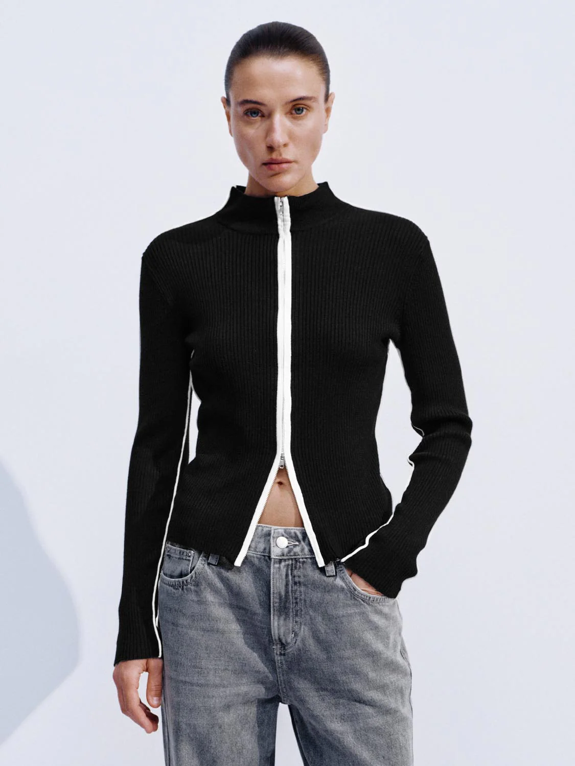 Contrast Full-Zip Knitted Cardigans - Image 9
