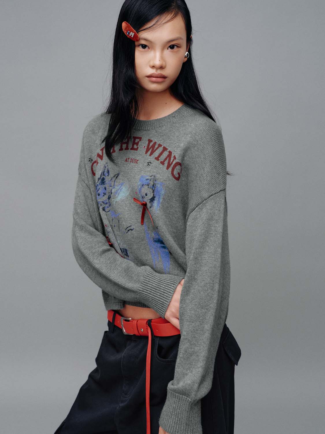 Contrast Intarsia Embellished Long Sleeve Knitted T-Shirts - Image 2