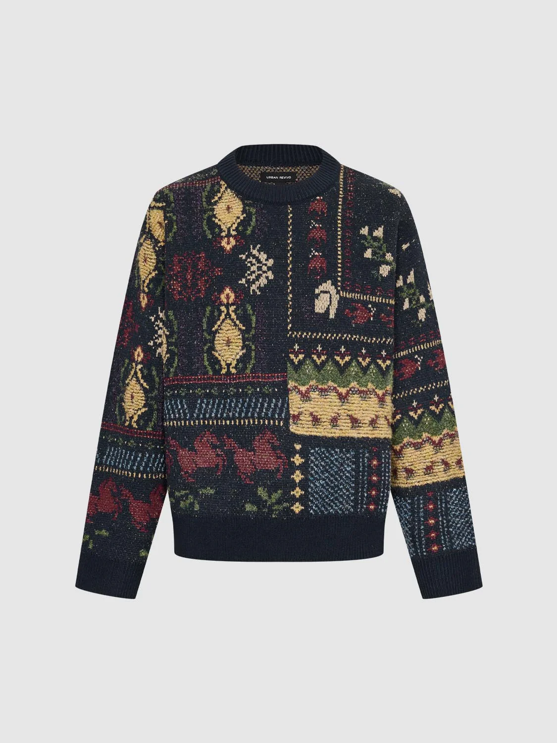 Contrast Intarsia Long Sleeve Knitted T-Shirts - Image 4