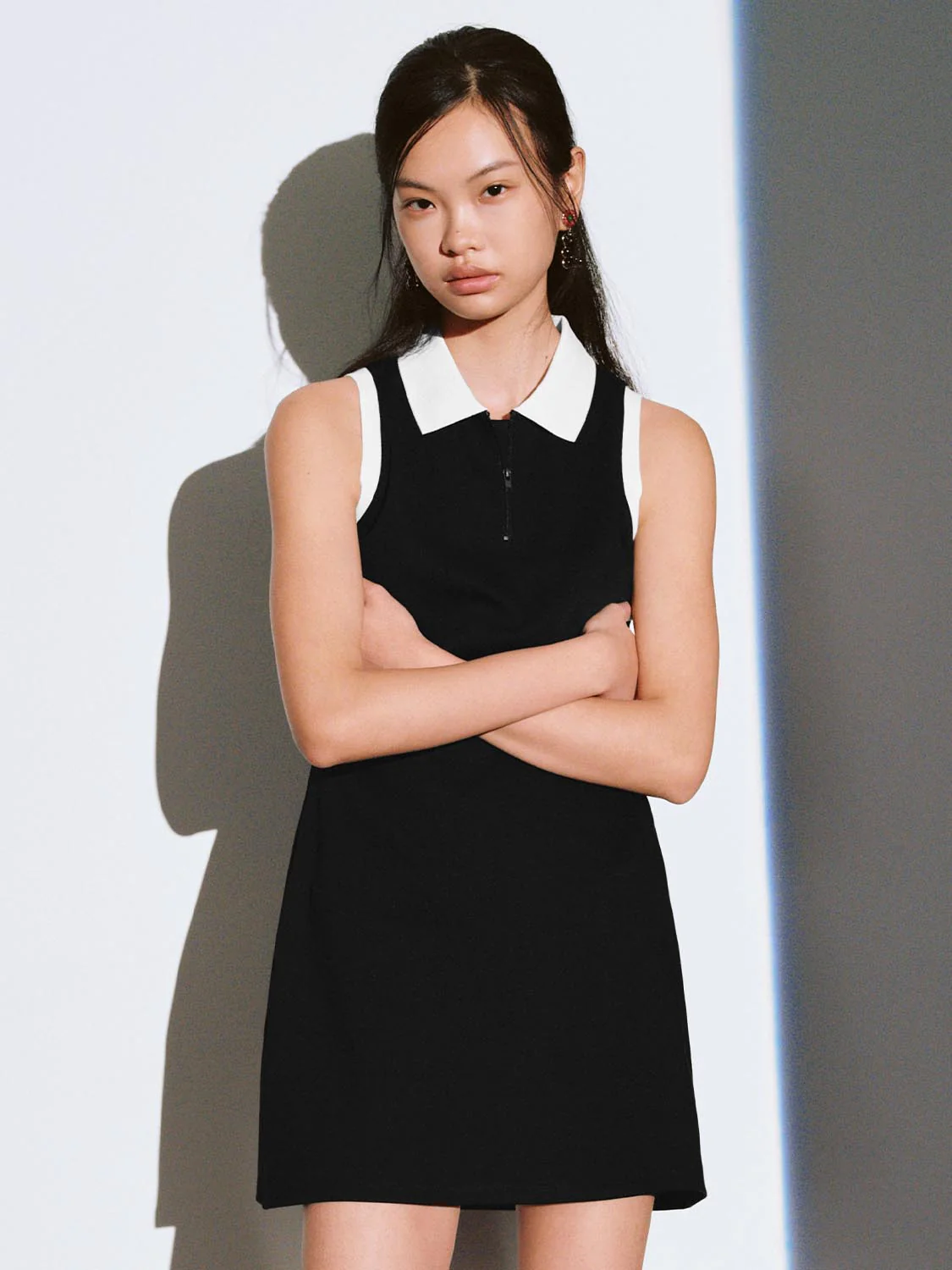 Contrast Polo Neck Sleeveless A-Line Midi Dresses - Image 17