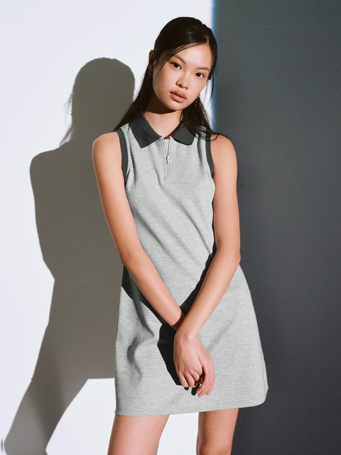 Contrast Polo Neck Sleeveless A-Line Midi Dresses - Image 25