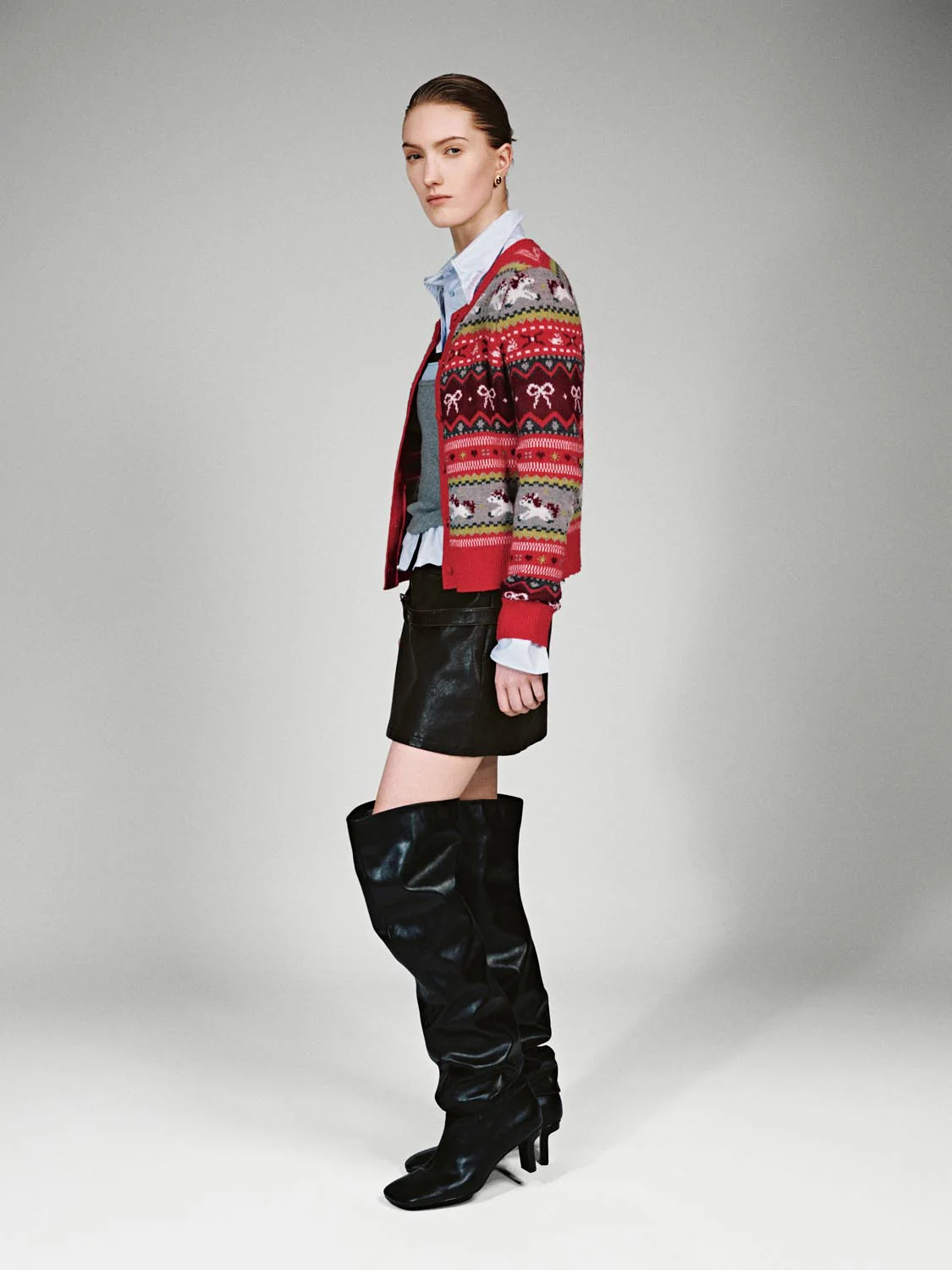 Contrast Striped Intarsia Knitted Cardigans - Image 4