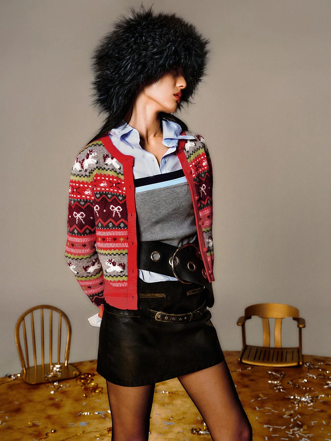 Contrast Striped Intarsia Knitted Cardigans - Image 9