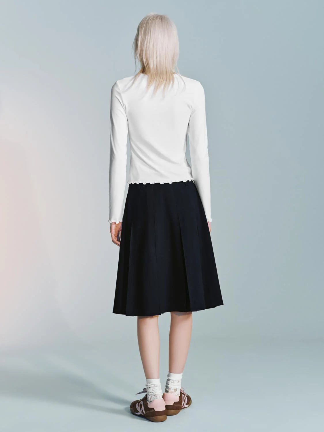 Contrast Trim Drawstring Pleated A-Line Mini Skirts - Image 12