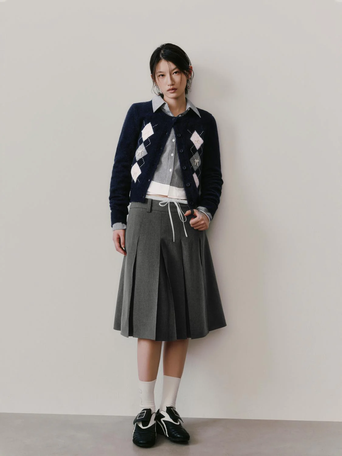 Contrast Trim Drawstring Pleated A-Line Mini Skirts - Image 6