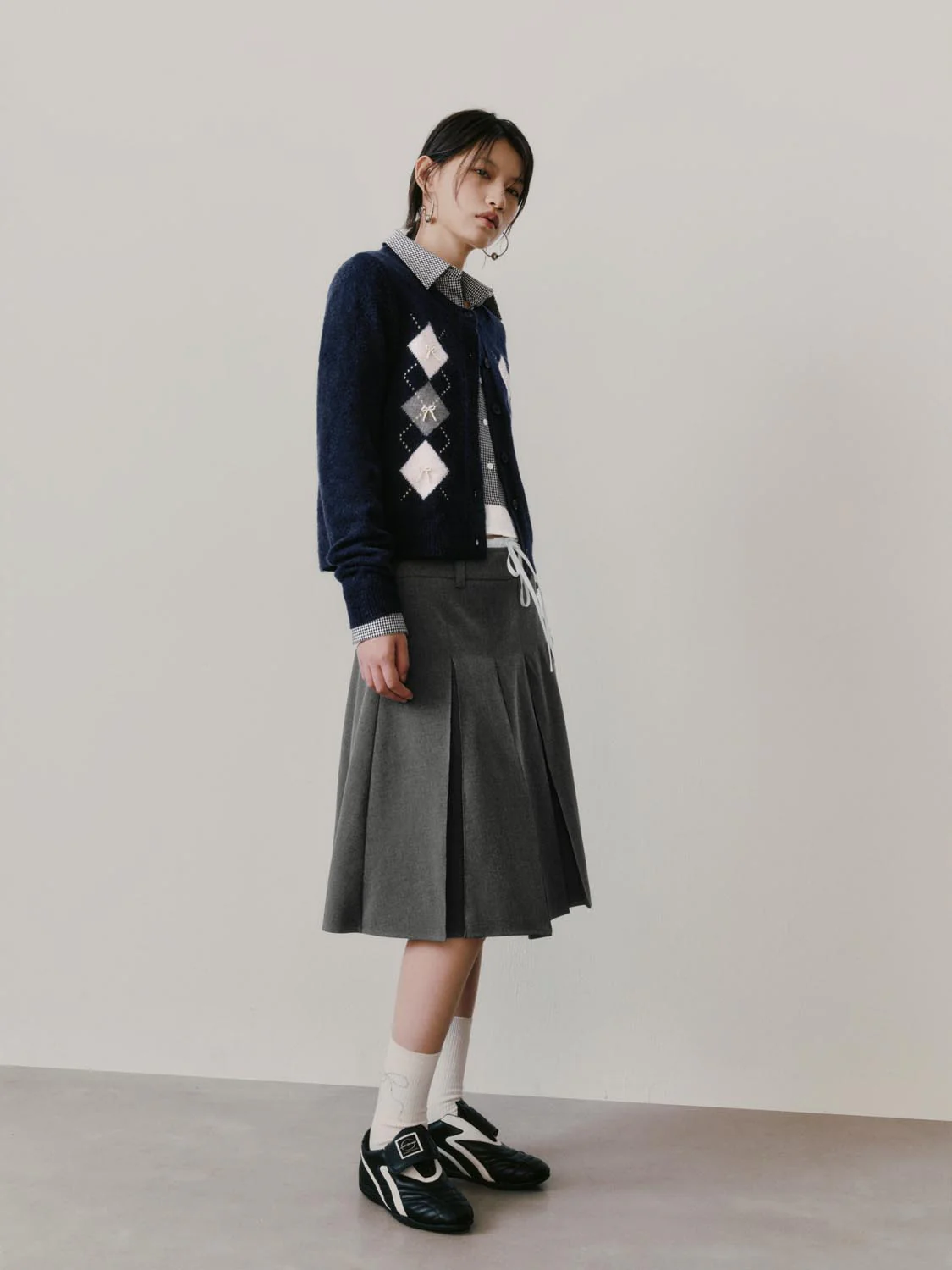 Contrast Trim Drawstring Pleated A-Line Mini Skirts - Image 7