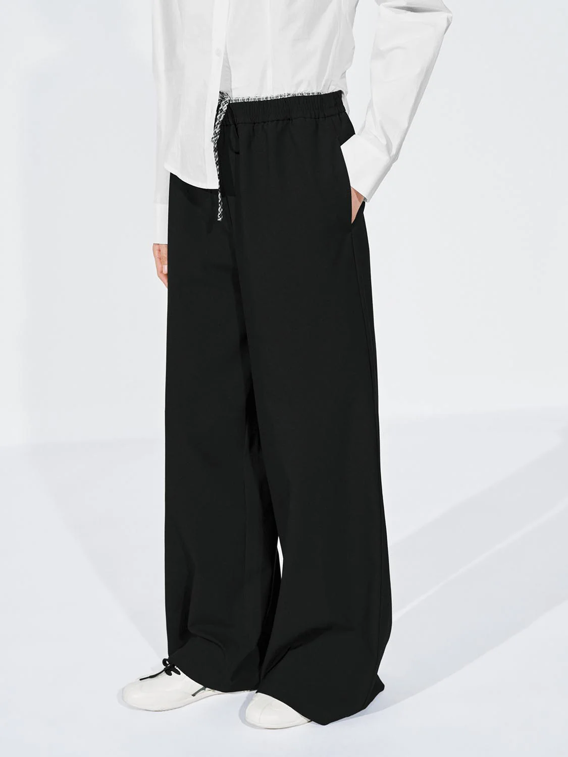 Contrast Trim Drawstring Pull On Wide Leg Pants - Image 11