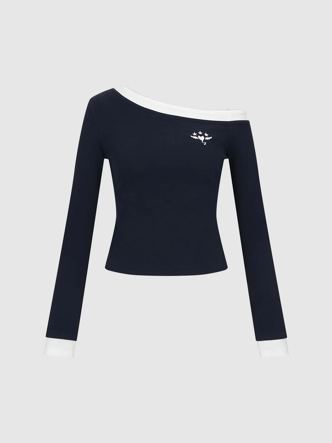 Contrast Trim One Shoulder Long Sleeve T-Shirts - Image 7