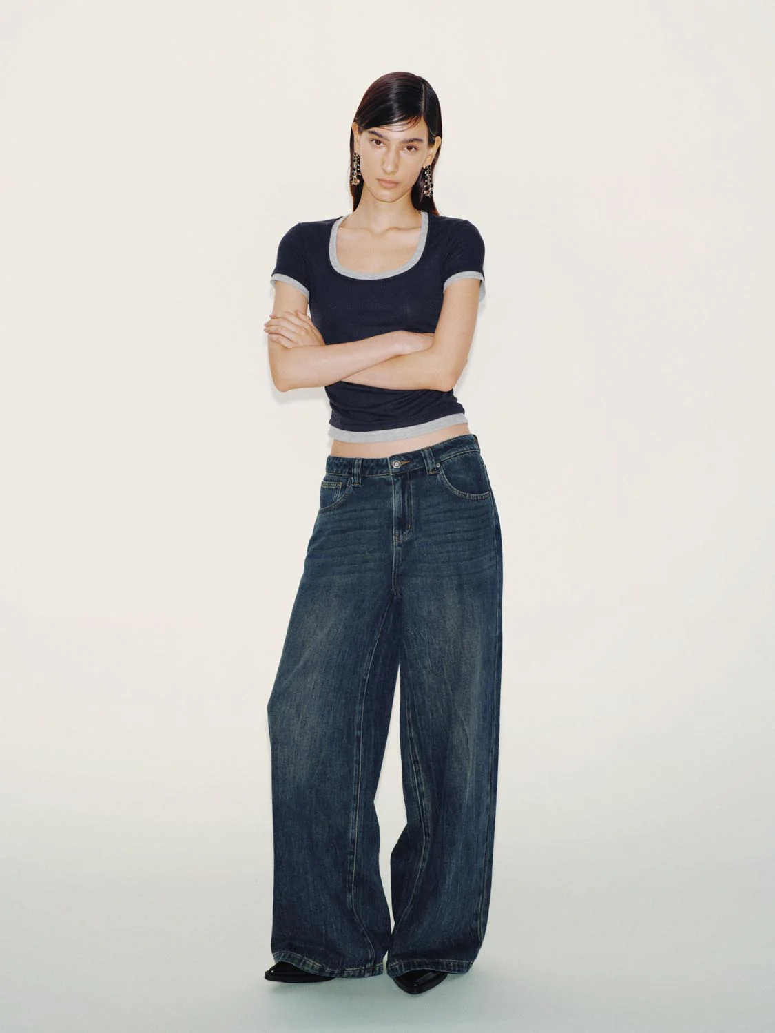 Contrast Trim Scoop Neck Ruched T-Shirts - Image 5