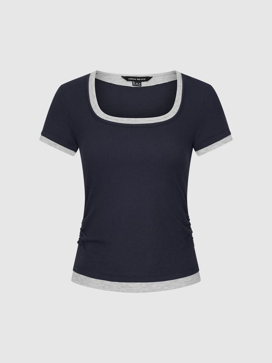 Contrast Trim Scoop Neck Ruched T-Shirts - Image 7