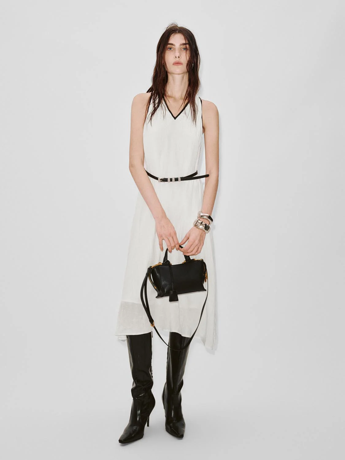 Contrast Trim Strappy A-Line Midi Dresses - Image 9