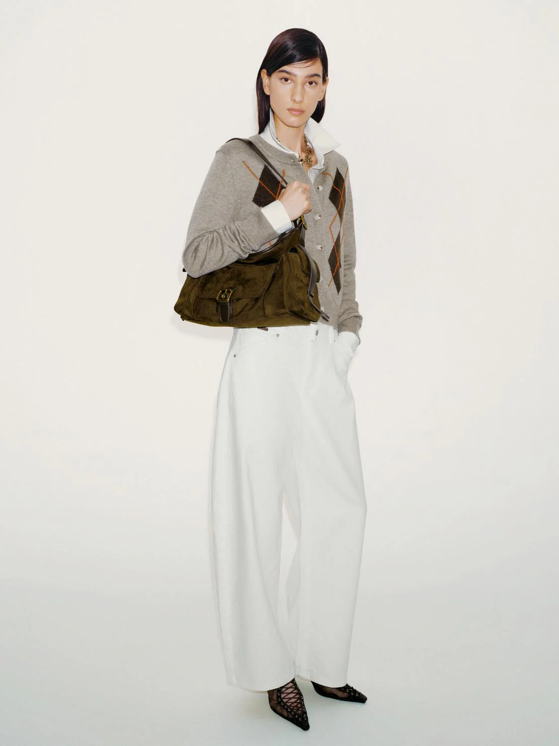 Crew Neck Argyle Knitted Cardigans - Image 4