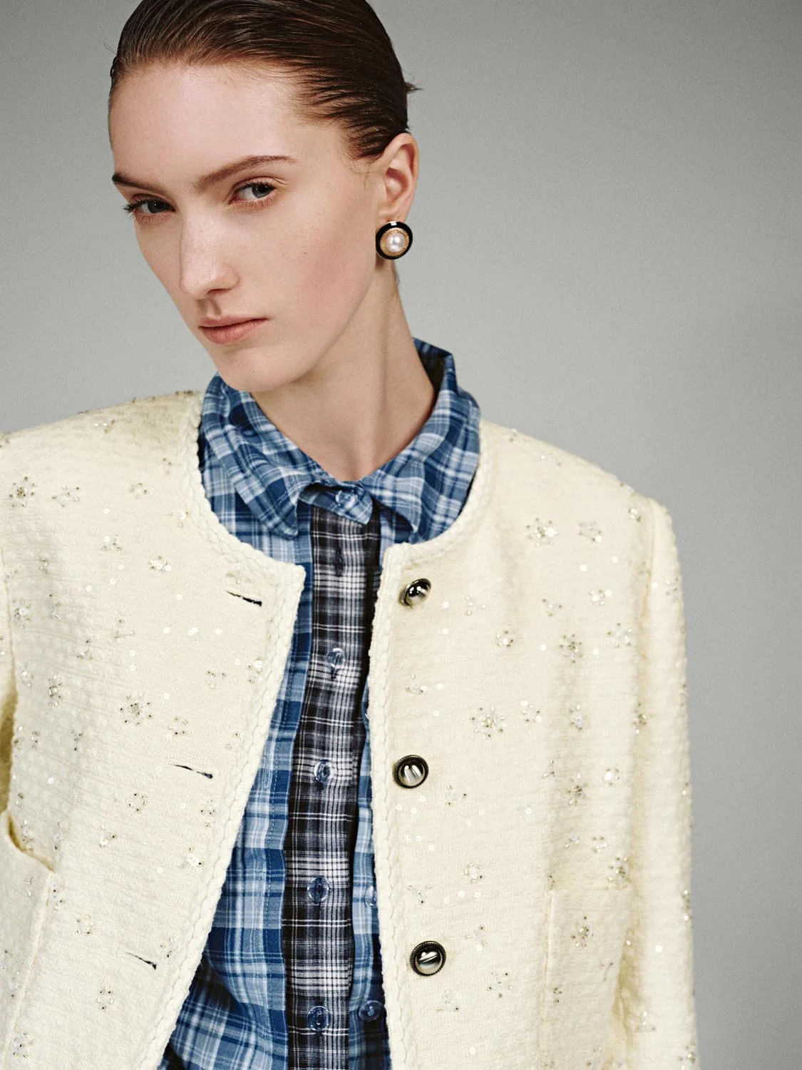 Crew Neck Embellished Button Up Jackets - Image 3