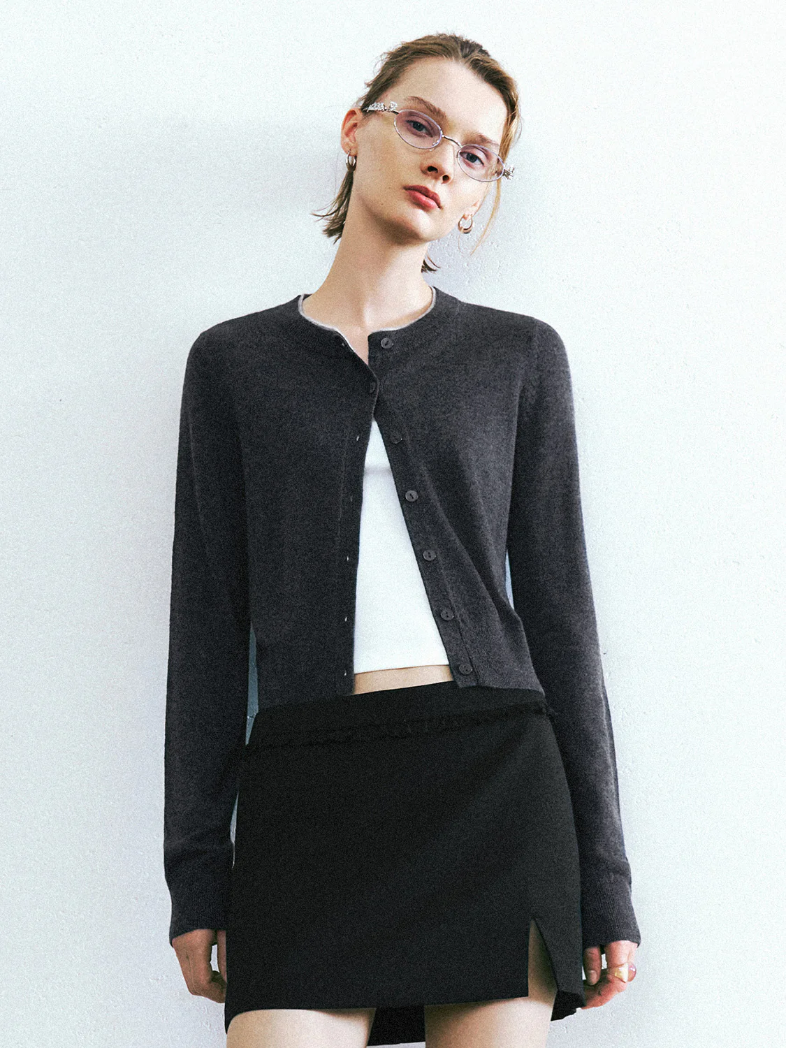 Crew Neck Knitted Cardigan - Image 43