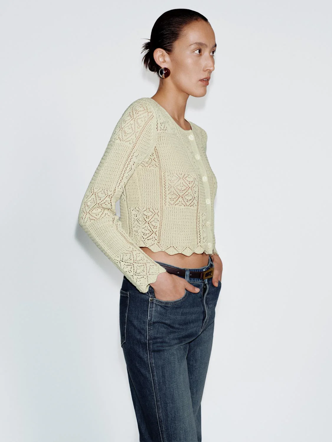 Crew Neck Open Knitted Cardigan - Image 5