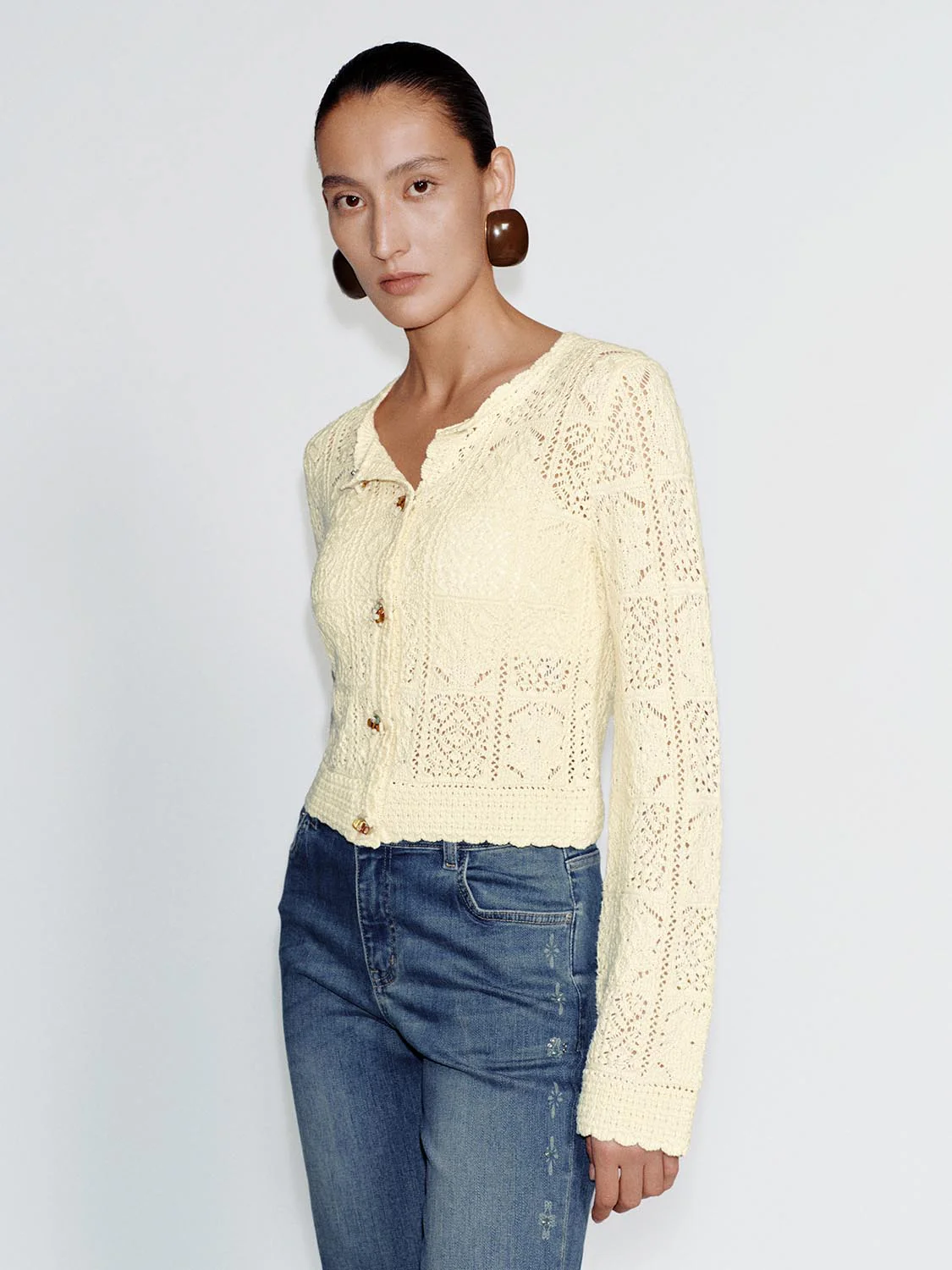 Crew Neck Open Knitted Cardigans - Image 4