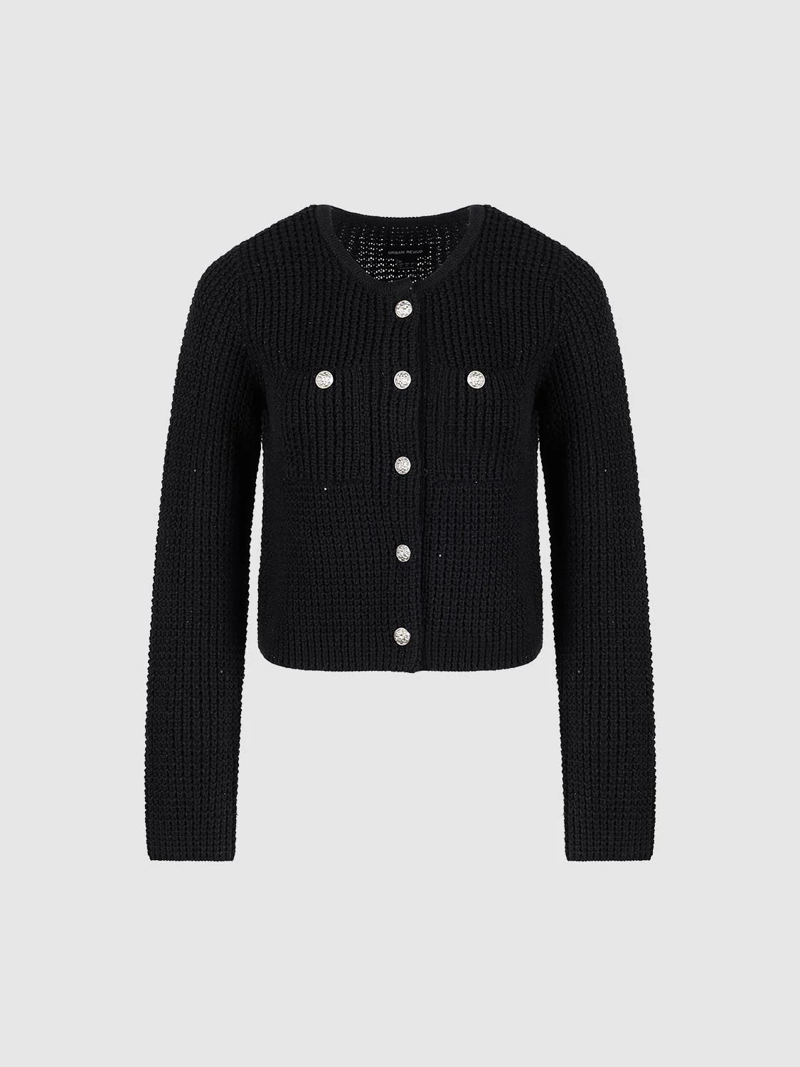 Crew Neck Patch Pockets Knitted Cardigans - Image 9