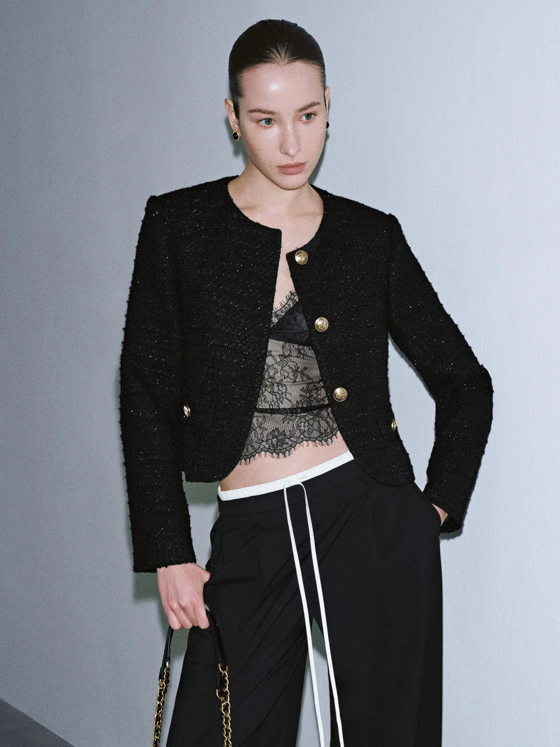 Crew Neck Plaid Button Up Tweed Jackets - Image 9