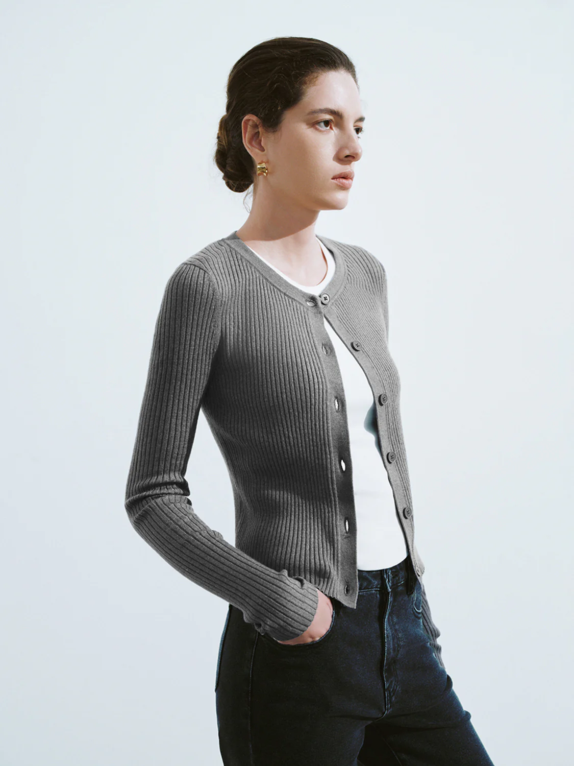 Crew Neck Skinny Knitted Cardigan - Image 15