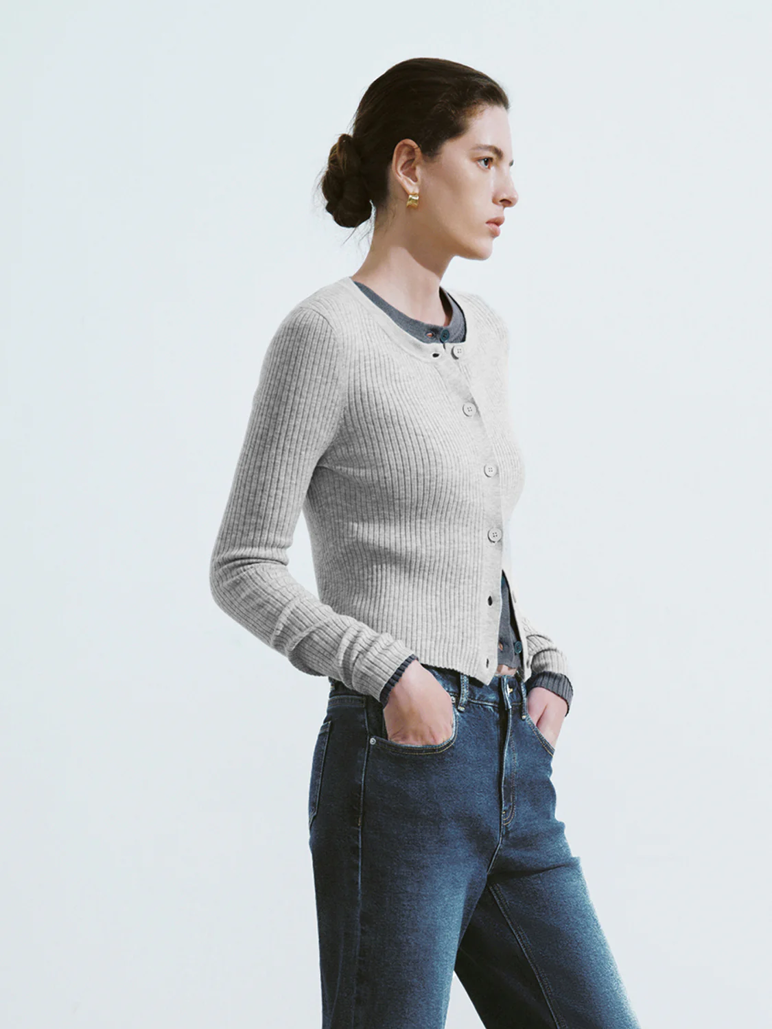 Crew Neck Skinny Knitted Cardigan - Image 33
