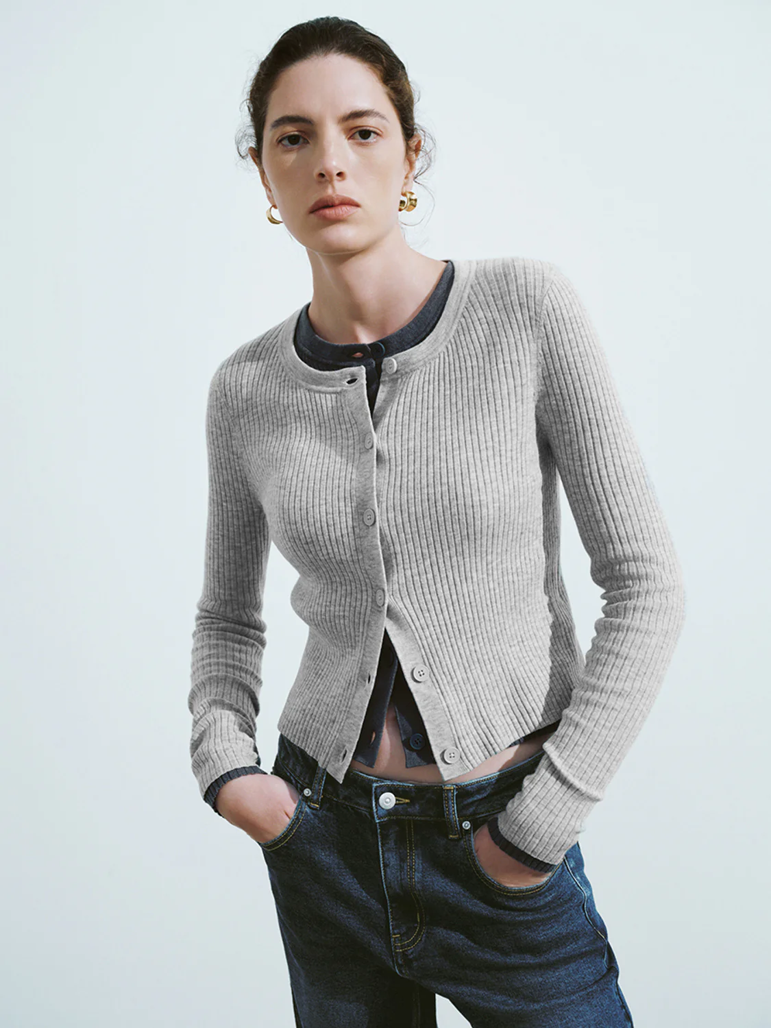 Crew Neck Skinny Knitted Cardigan - Image 42