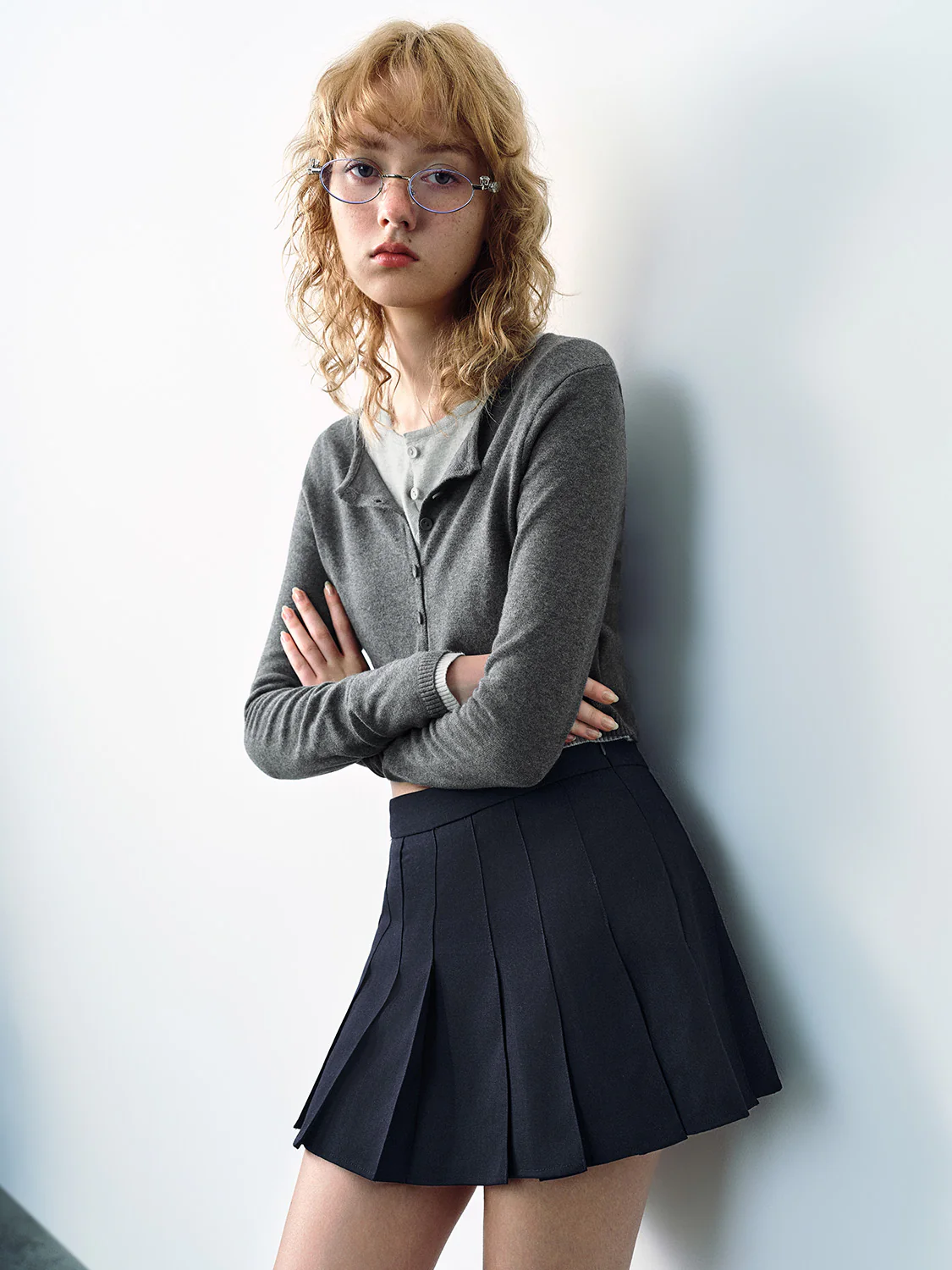 Crew Neck Skinny Knitted Cardigan - Image 31