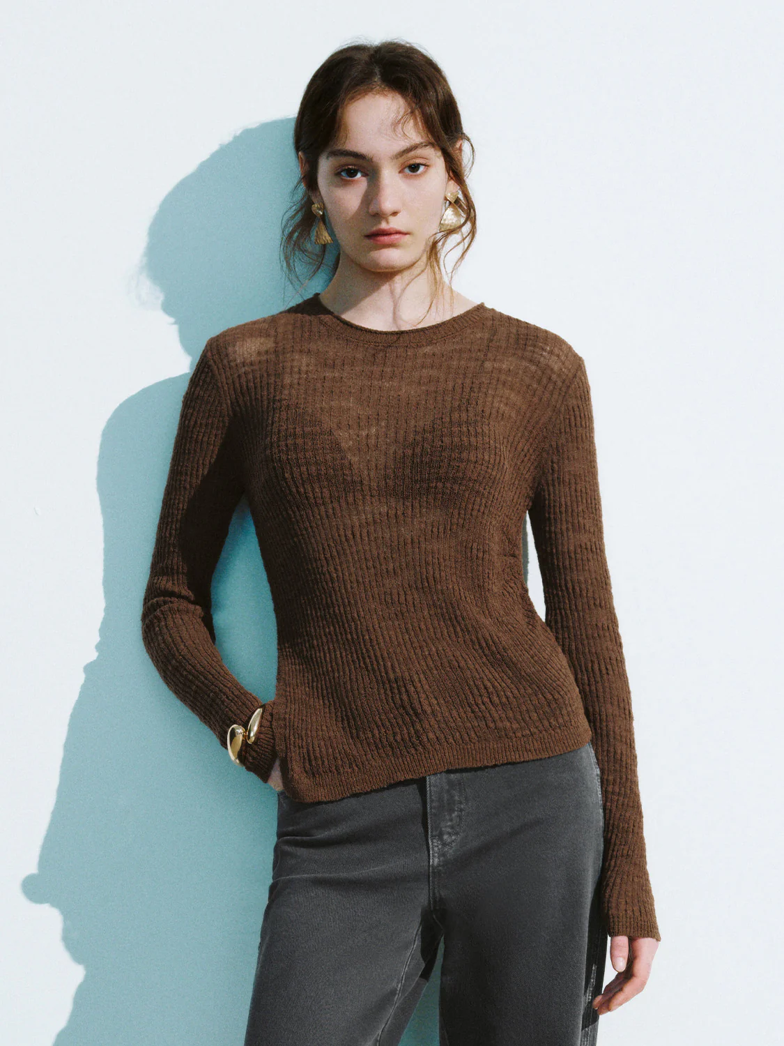 Crew Neck Skinny Knitted T-Shirt - Image 19