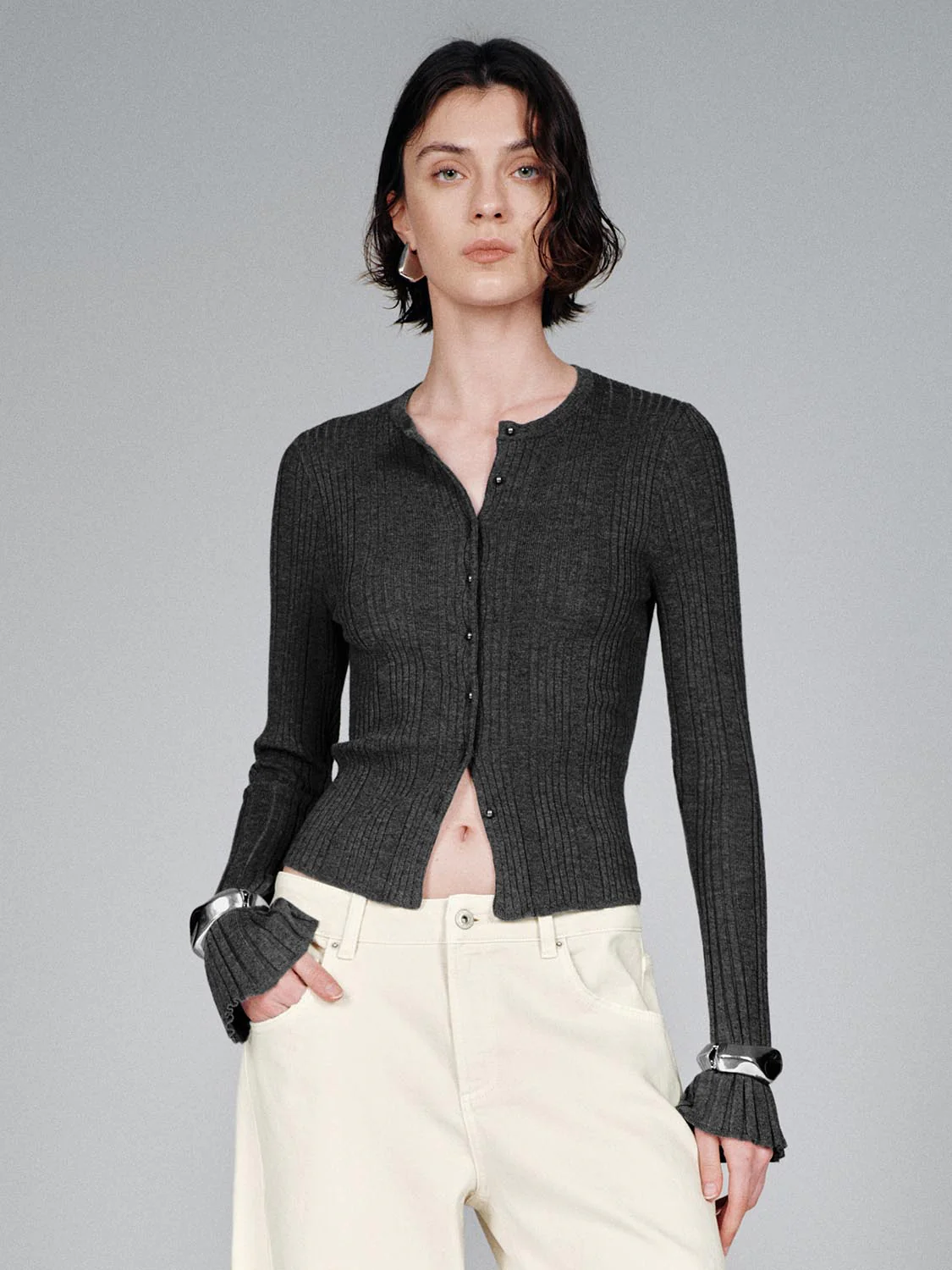 Crew Neck Slim Fit Knitted Cardigans - Image 12