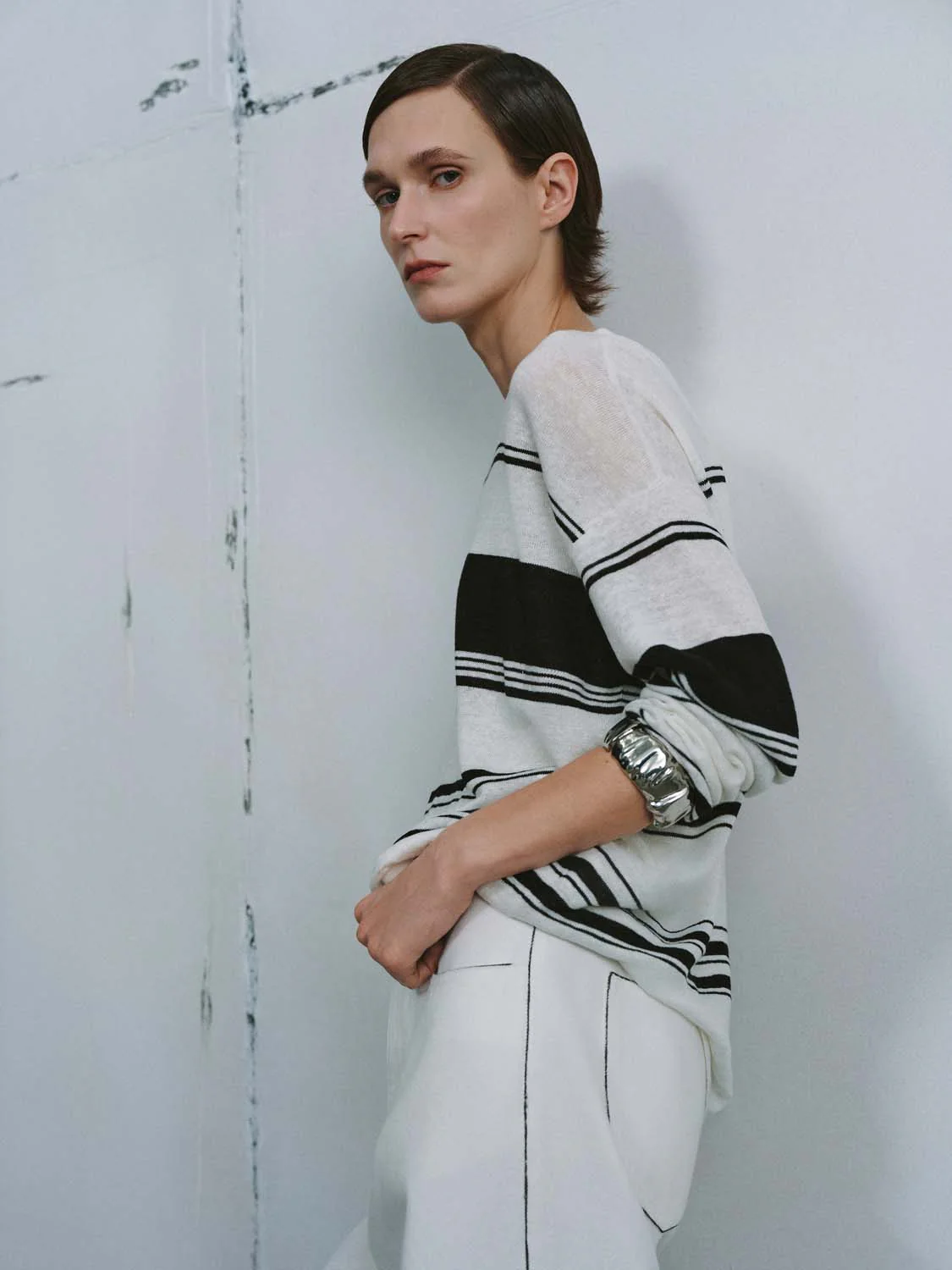 Crew Neck Striped Long Sleeve Knitted T-Shirts - Image 2