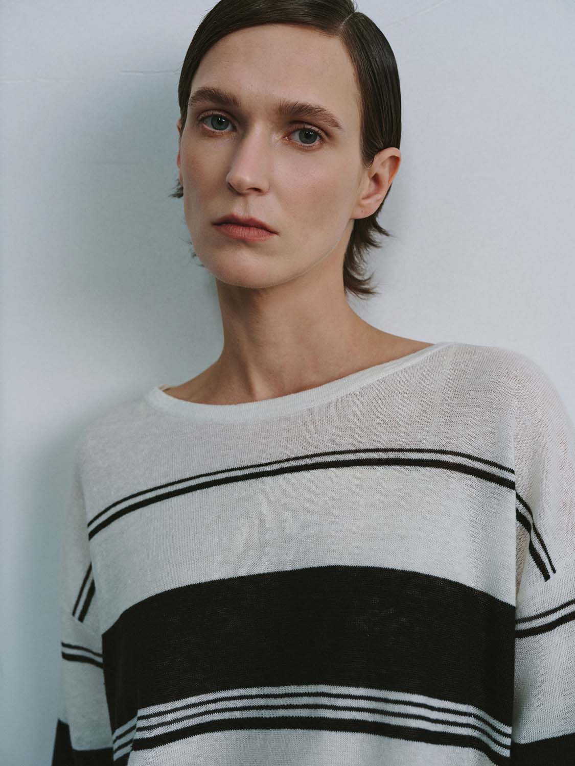 Crew Neck Striped Long Sleeve Knitted T-Shirts - Image 3