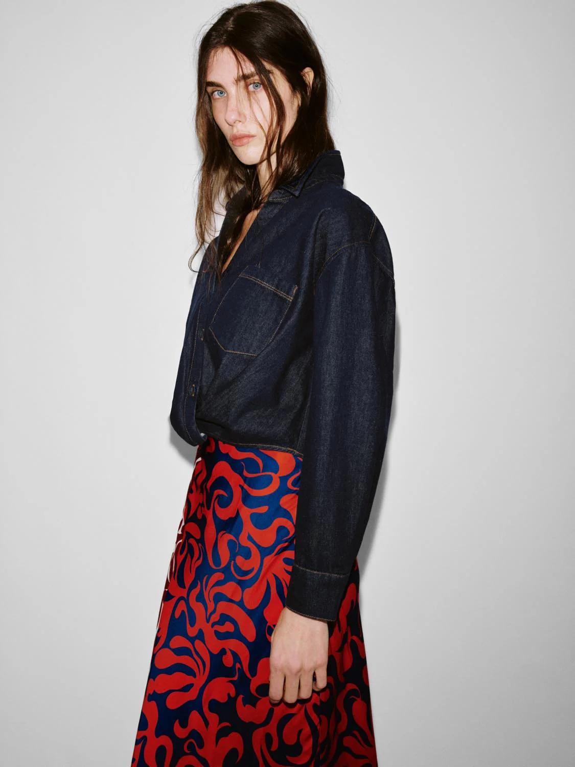 Cropped Knot Front Denim Shirts - Image 2
