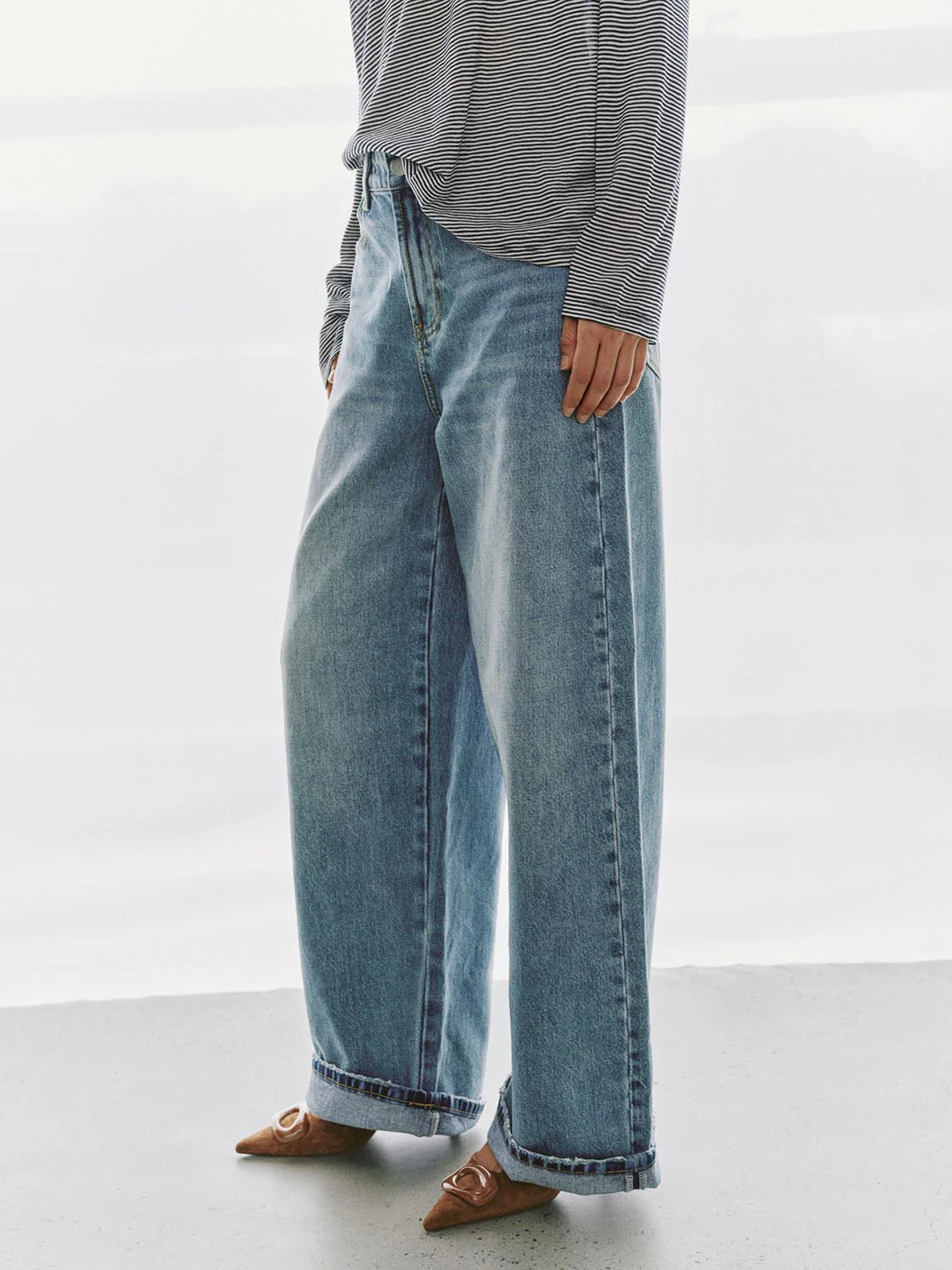 Cuffed Straight Leg Jeans - Image 3