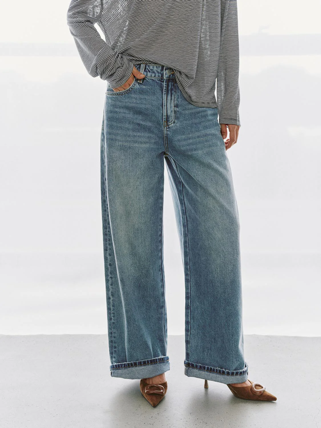 Cuffed Straight Leg Jeans - Image 4