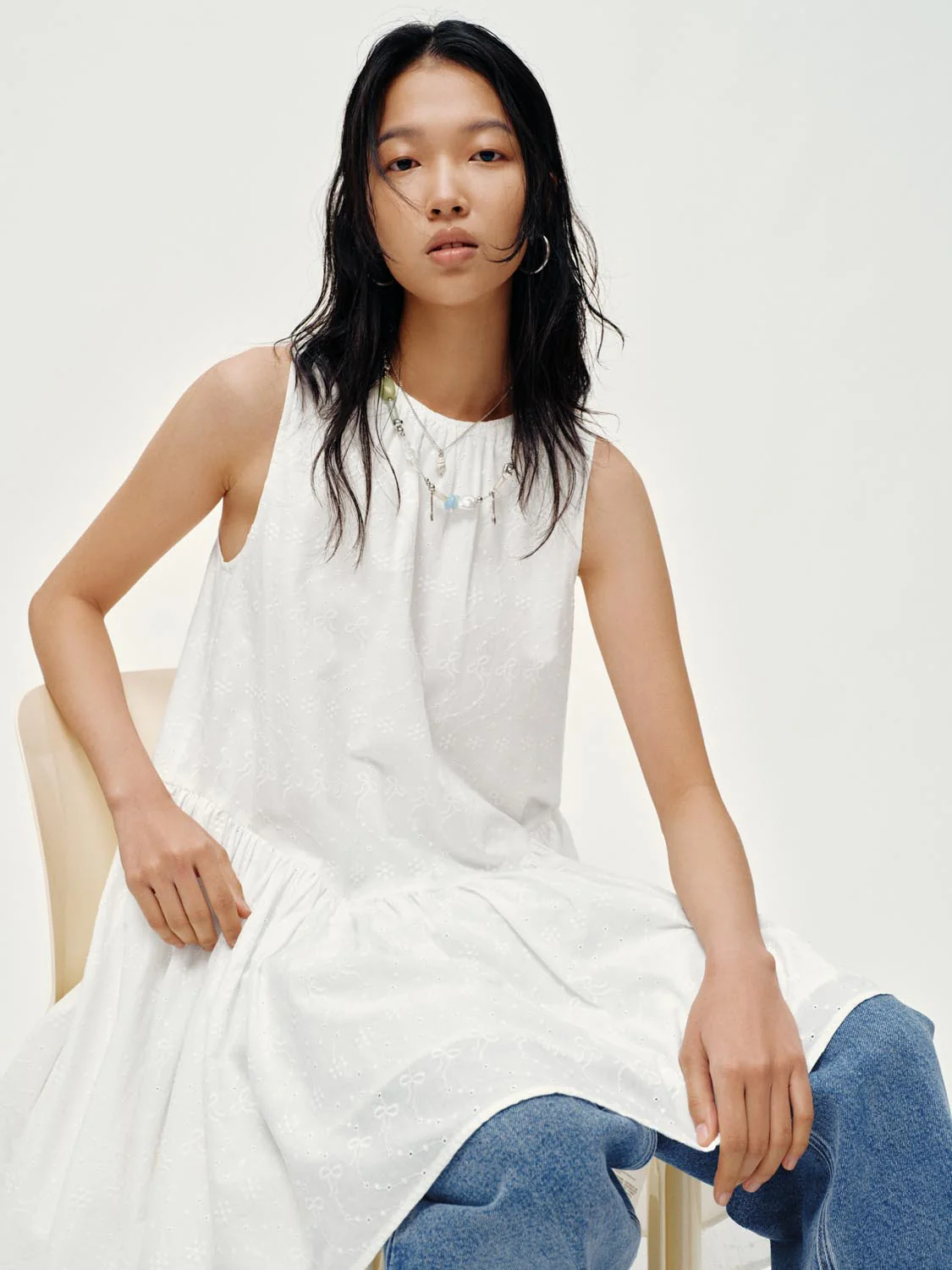 Cutwork Sleeveless A-Line Midi Dresses - Image 2