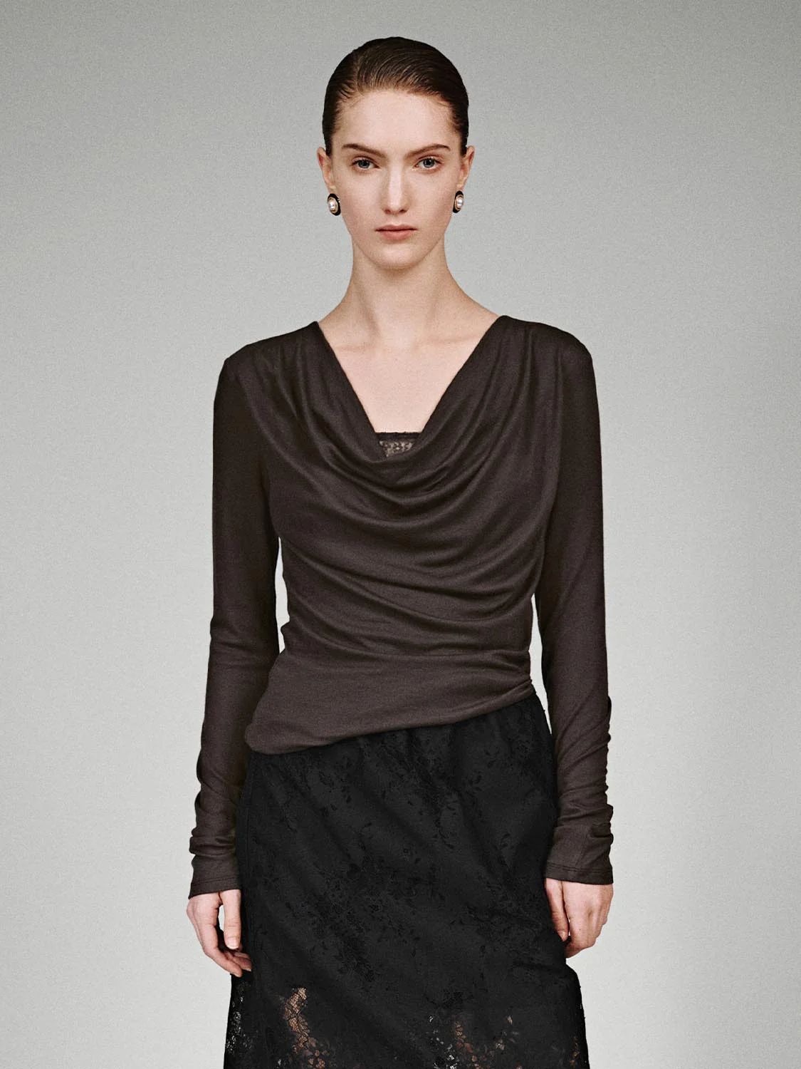 Draped Slim Fit Long Sleeve T-Shirts - Image 9