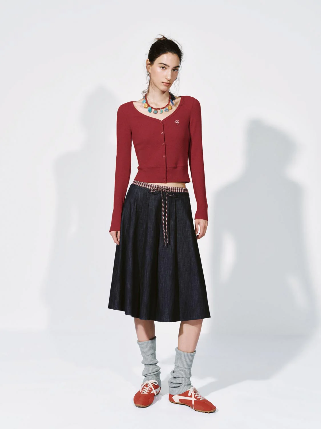 Drawstring Contrast Hem Denim Skirts - Image 7