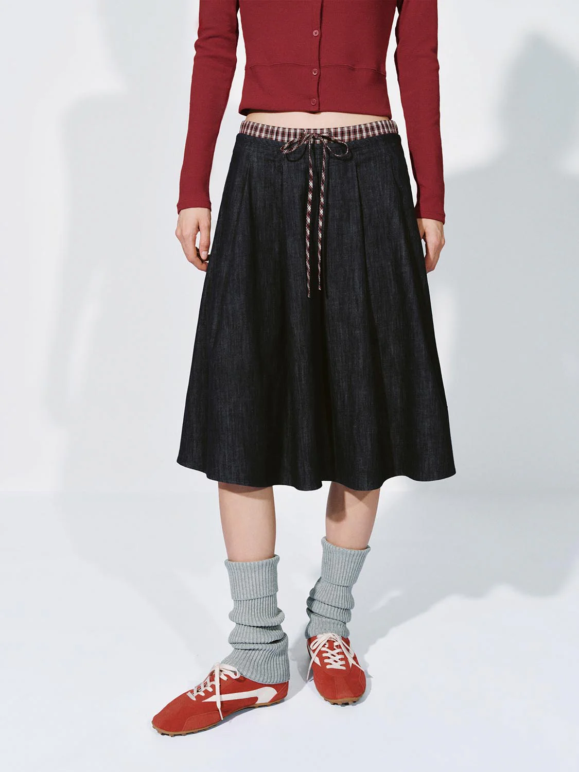 Drawstring Contrast Hem Denim Skirts - Image 9