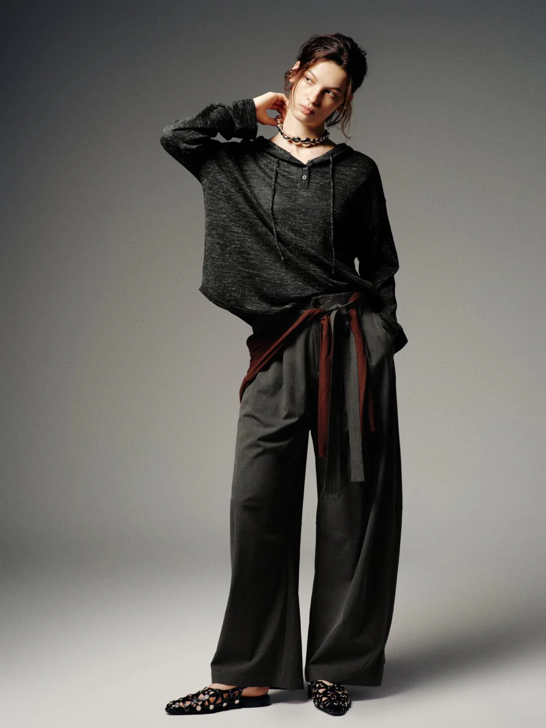 Drawstring Hooded Long Sleeve Knitted T-Shirts - Image 5