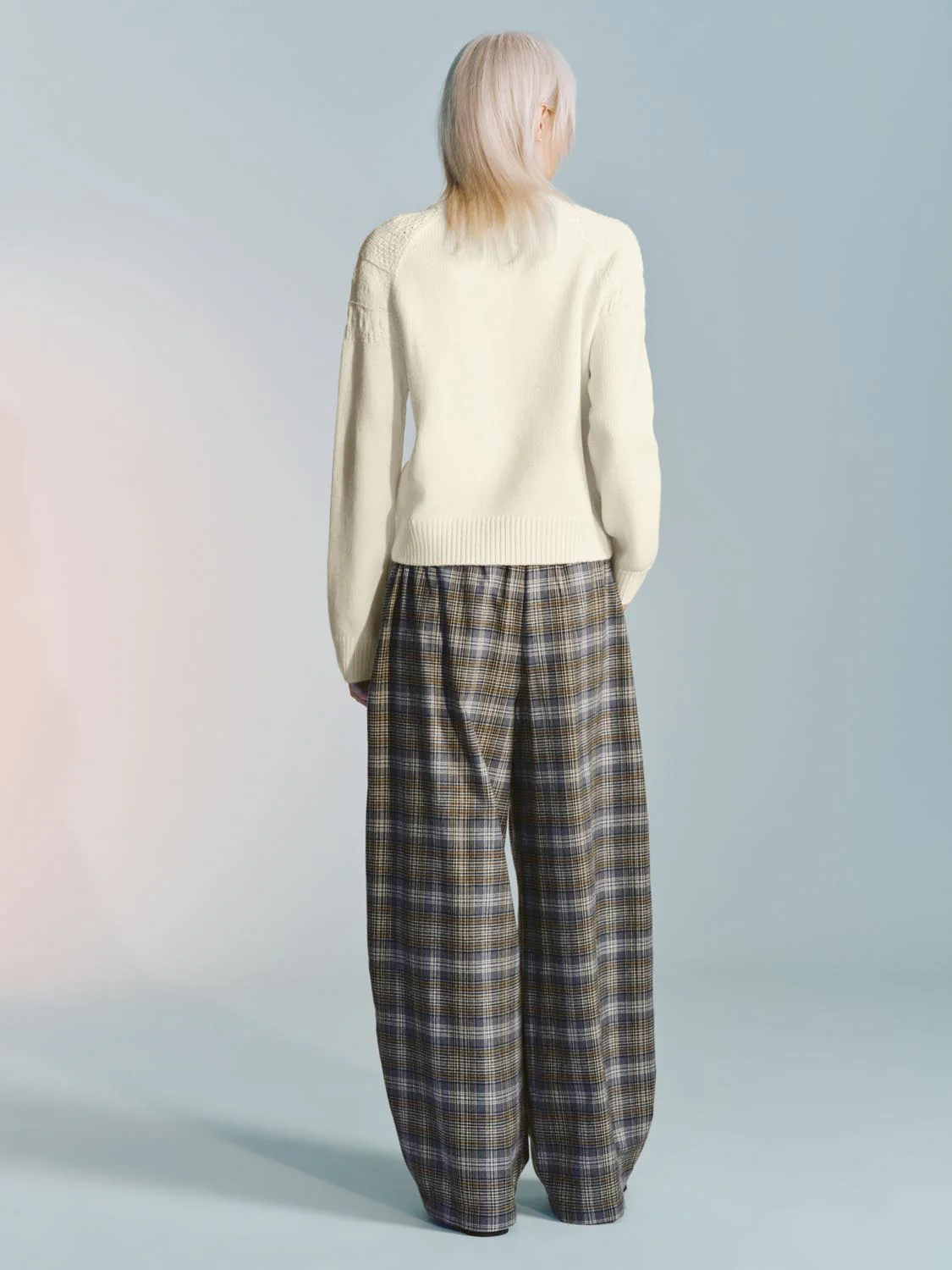 Drawstring Pull On Check Wide Leg Pants - Image 4