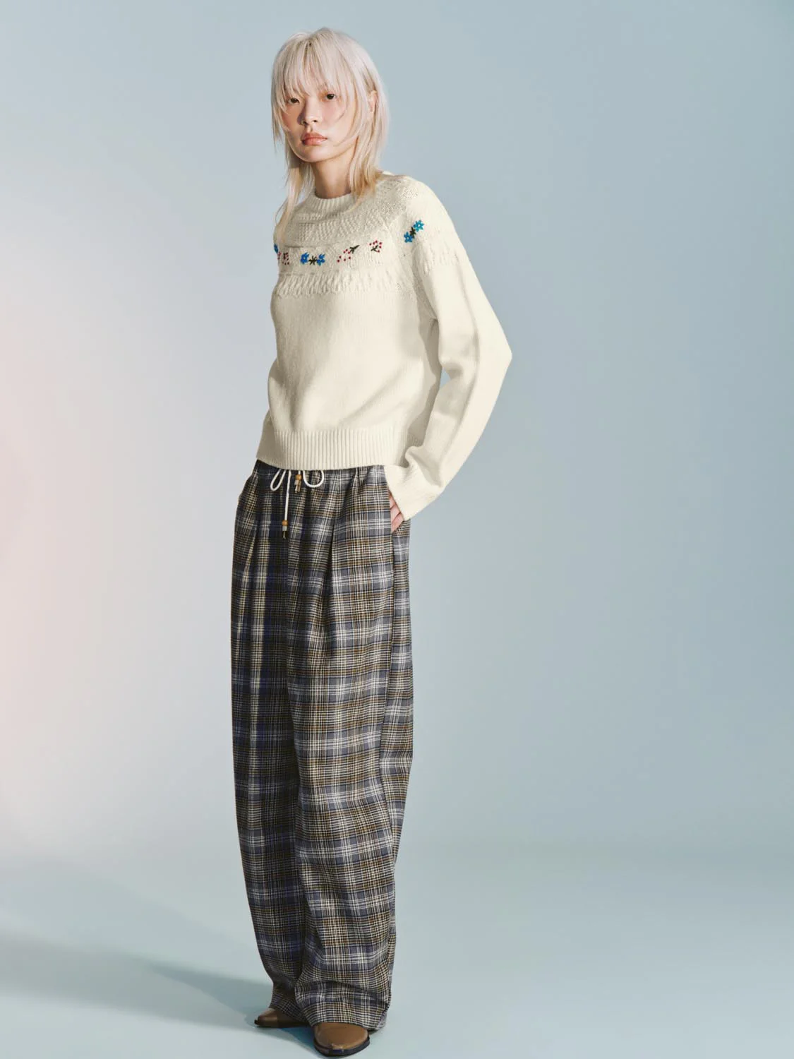 Drawstring Pull On Check Wide Leg Pants - Image 6