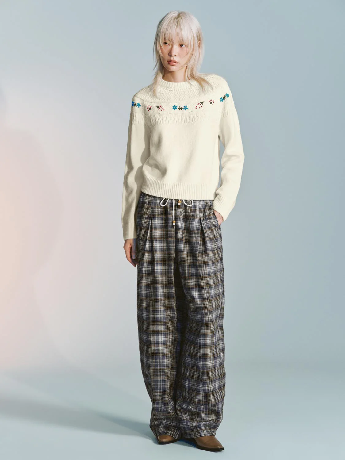 Drawstring Pull On Check Wide Leg Pants - Image 7