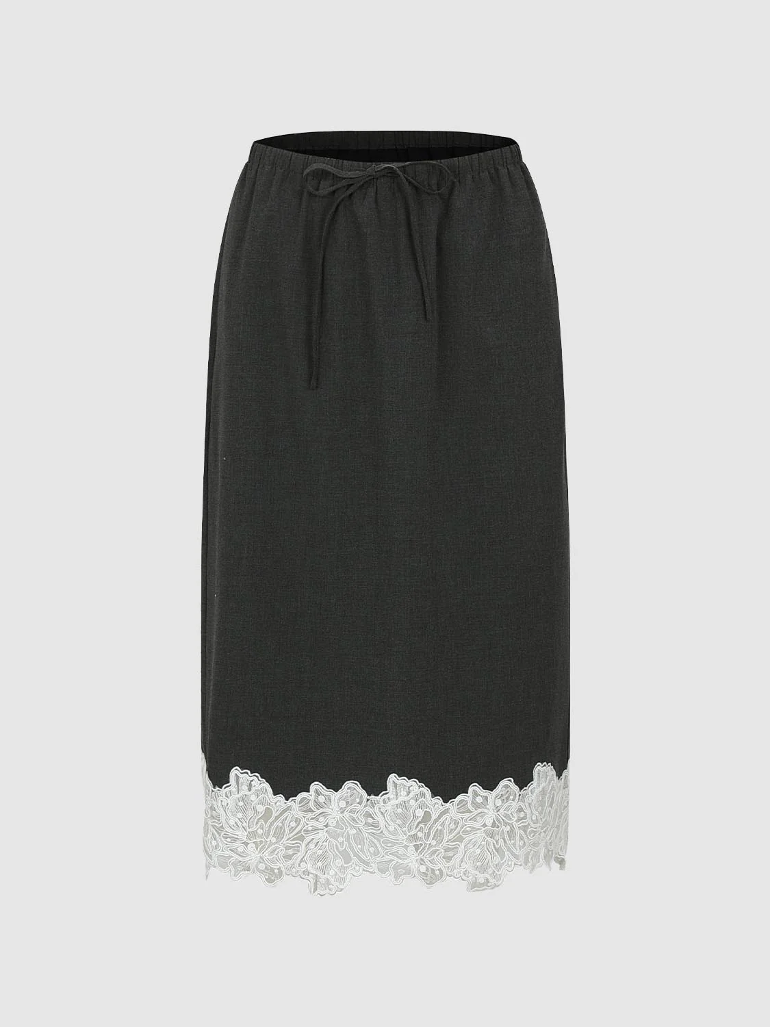 Drawstring Pull On Lace Trim Straight Midi Skirts - Image 2