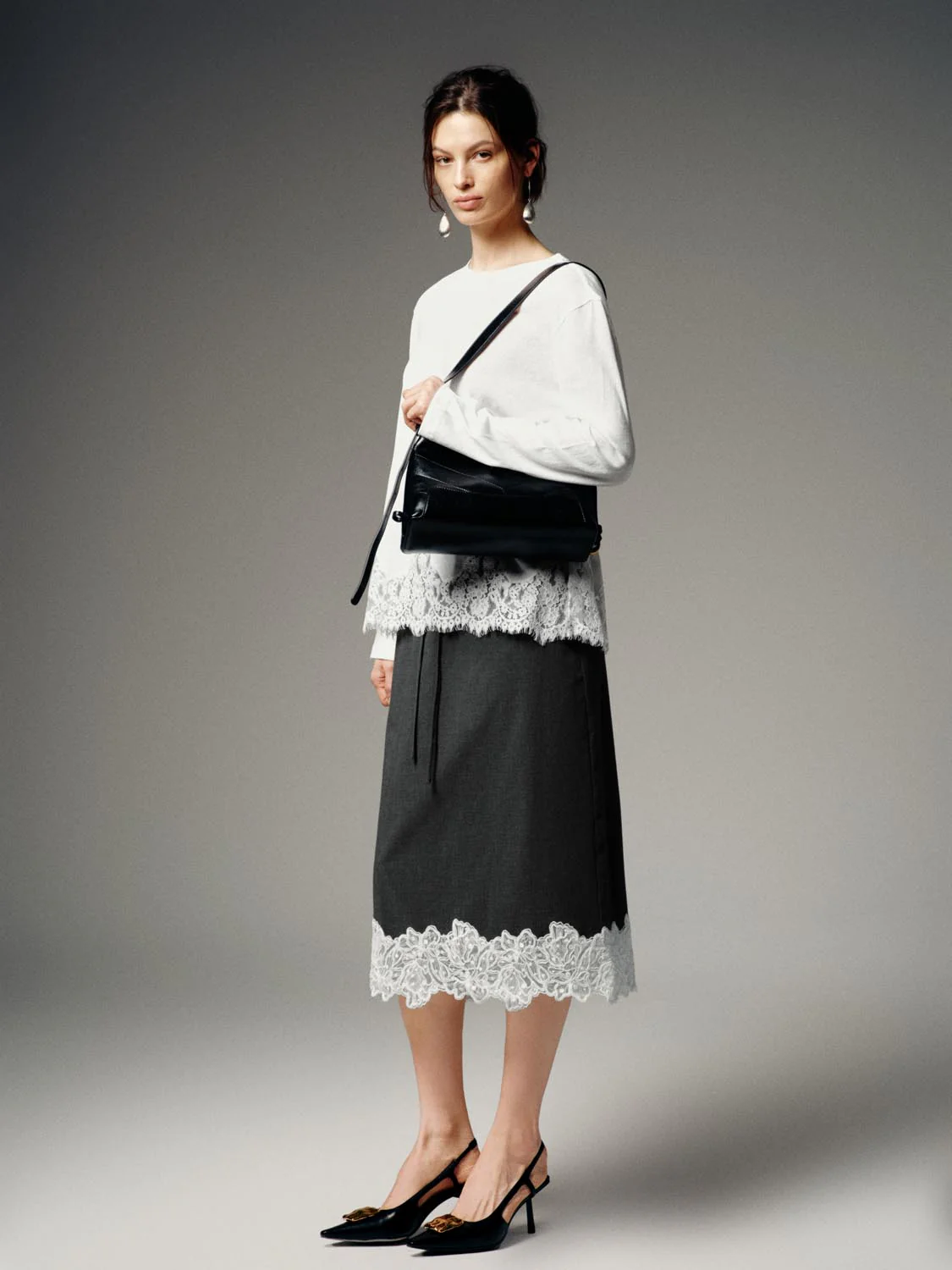 Drawstring Pull On Lace Trim Straight Midi Skirts - Image 7