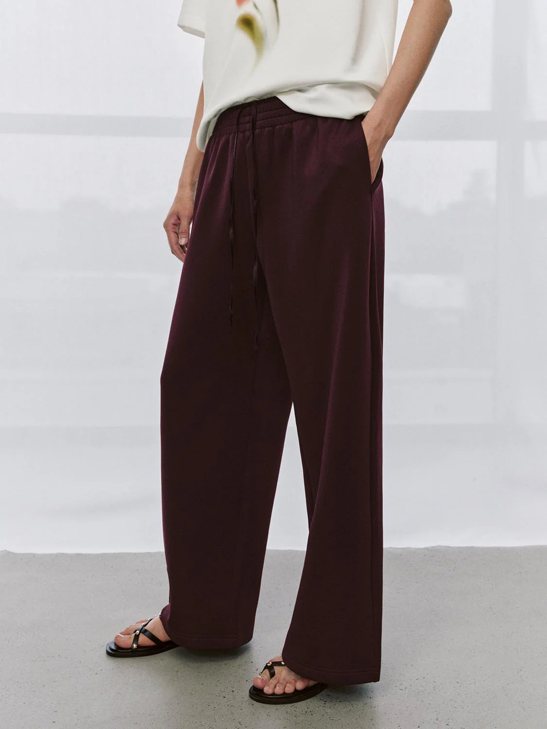 Drawstring Pull On Wide Leg Pants - Image 3
