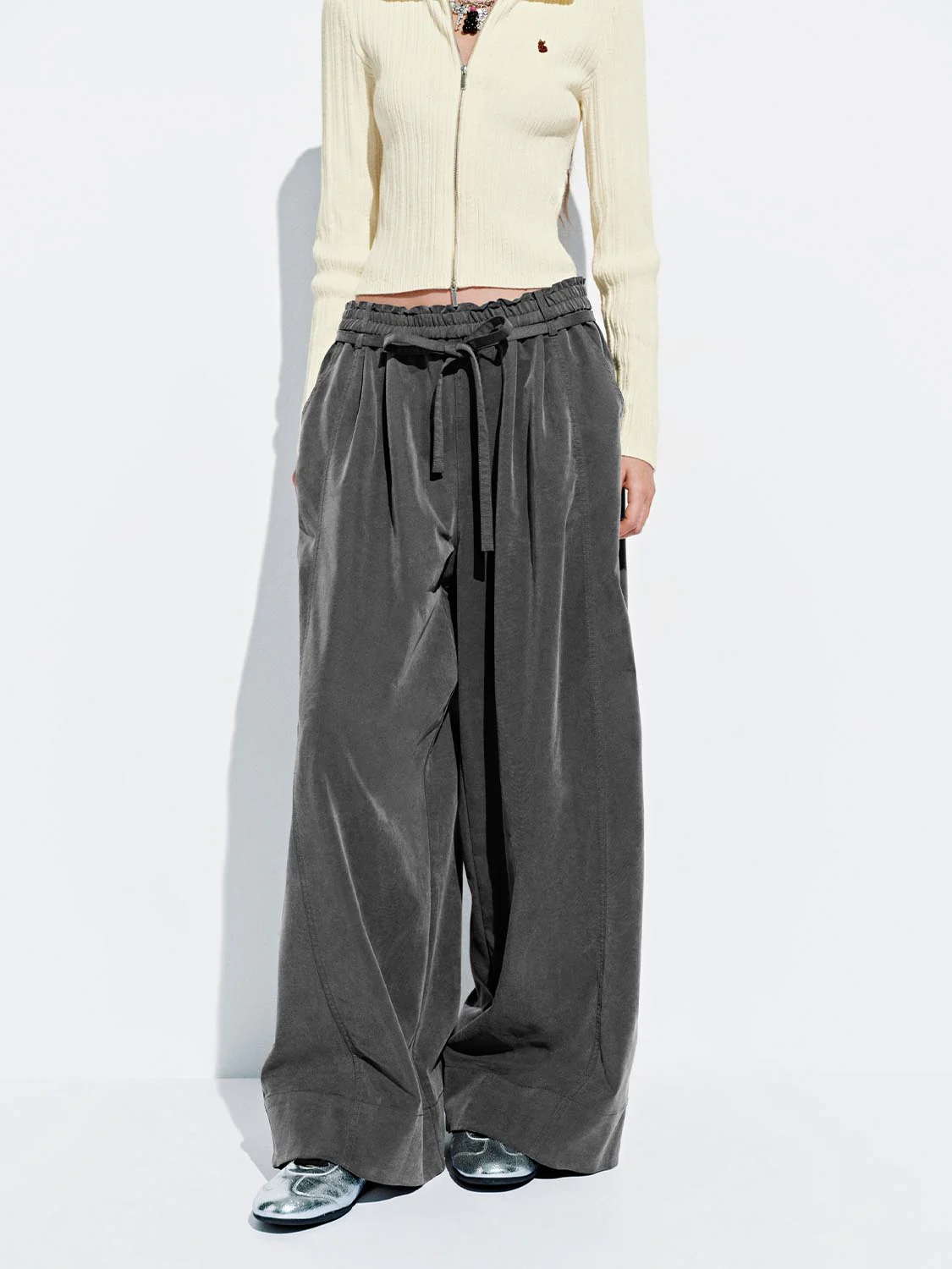 Drawstring Pull On Wide Leg Pants