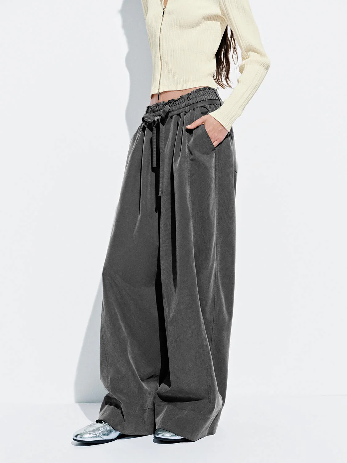 Drawstring Pull On Wide Leg Pants - Image 3